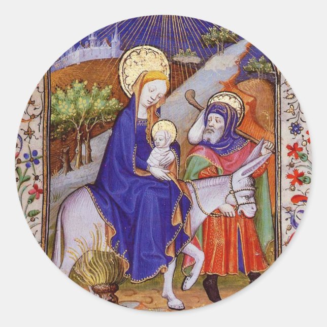 Flight into Egypt Mary Jesus Joseph Classic Round Sticker (Front)