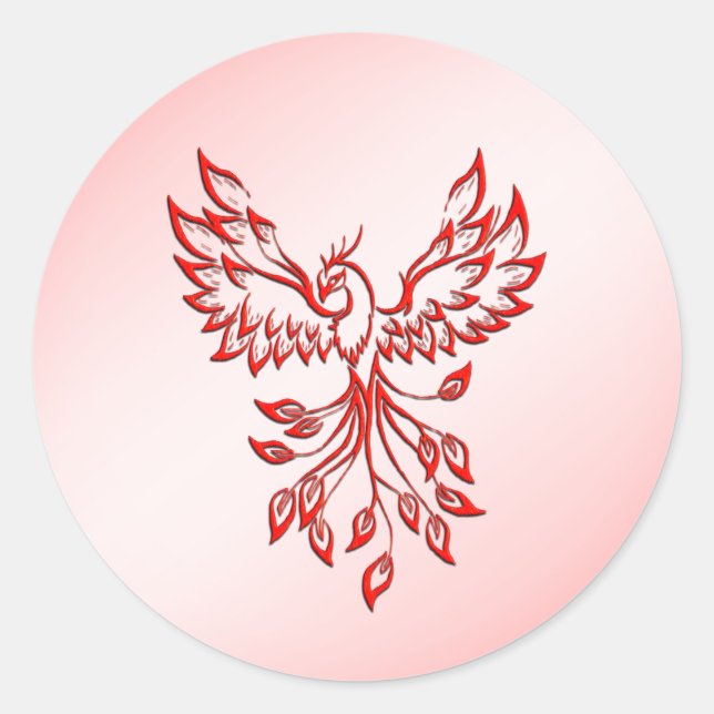 Flight of A Phoenix Red on Pink Classic Round Sticker (Front)