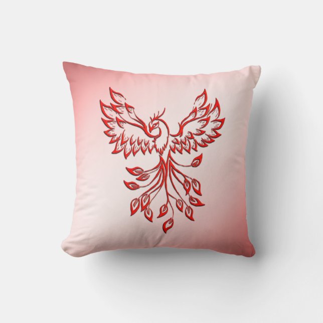 Flight of A Phoenix Red on Pink Cushion (Front)