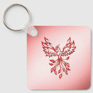 Flight of A Phoenix Red on Pink Key Ring