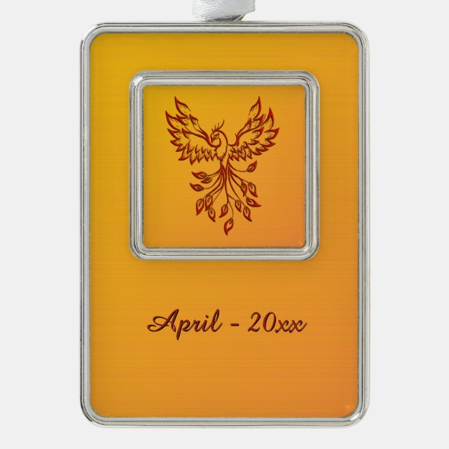 Flight of A Phoenix w Name and Date Silver Plated Framed Ornament (Front)