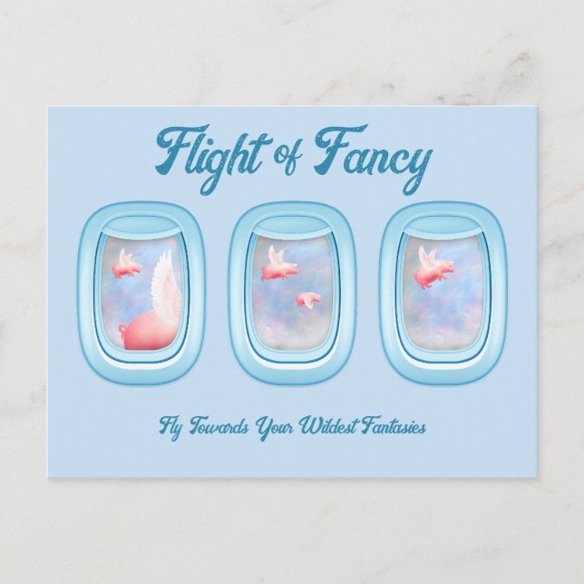 Flight of Fancy-Pigs Flying Past Aeroplane Window  Postcard (Front)