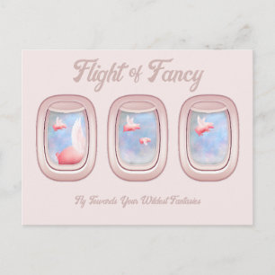 Flight of Fancy-Pigs Flying Past Airplane Window P Postcard