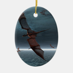Flight of Red Dragons over the Sea Ceramic Tree Decoration