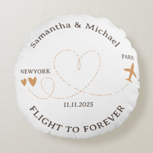 Flight Plane Travelling love side Wedding Round Cushion