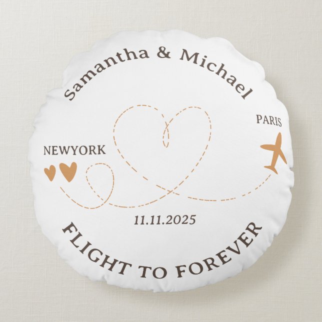 Flight Plane Travelling love side Wedding Round Cushion (Front)