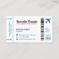 Flight Ticket Style Travel Agent Business Card