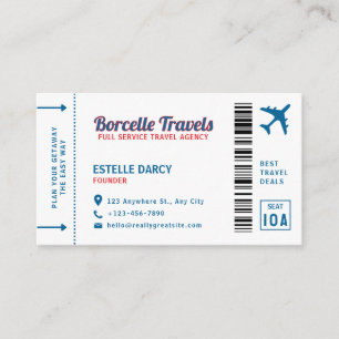 Flight Ticket Style Travel Agent Business Card