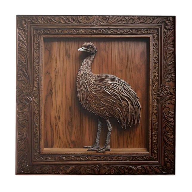 Flightless Wonders: Australian Emu Wood Print, Ceramic Tile (Front)