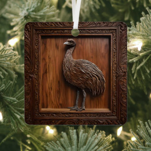 Flightless Wonders: Australian Emu Wood Print, Metal Tree Decoration