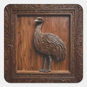 Flightless Wonders: Australian Emu Wood Print, Square Sticker