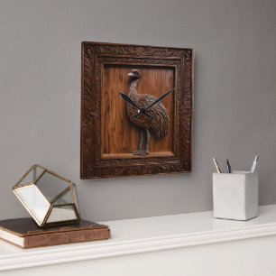 Flightless Wonders: Australian Emu Wood Print, Square Wall Clock