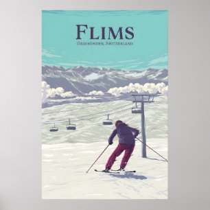 Flims Ski Resort Travel Poster