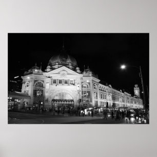 Flinders Station, Melbourne - Black & White Poster