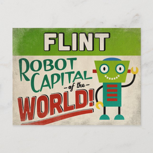Flint Michigan Robot - Funny Vintage Postcard (Front)