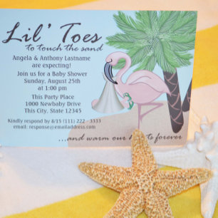 Flip Flop and Flamingo Baby Shower Invitation