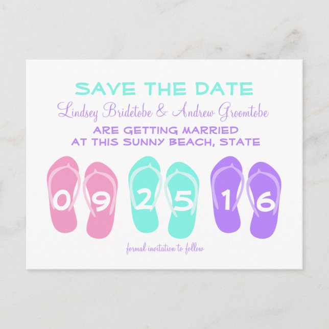 Flip Flop Beach Wedding Save the Date Announcement Postcard (Front)