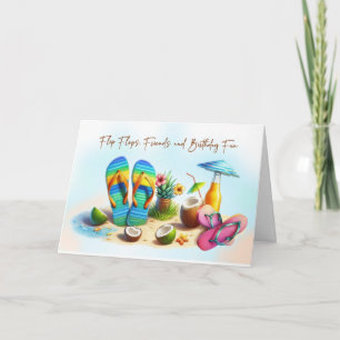 Flip Flop Birthday Fun For Friend on Beach Card