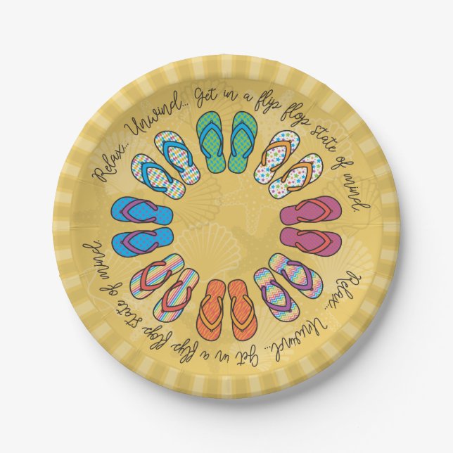 Flip Flop Bright Paper Plates (Front)