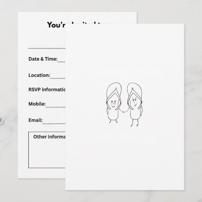 Flip Flop, cute, sandal themed Invitation (Front/Back)