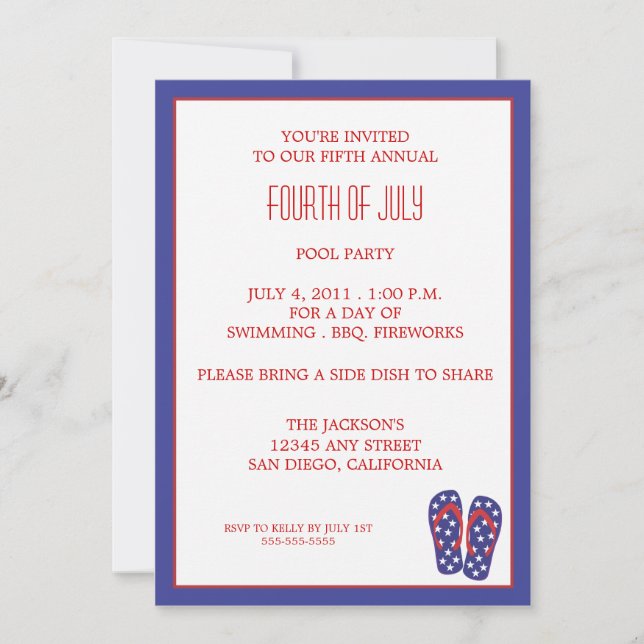 Flip Flop Fourth of July Invitation (Front)
