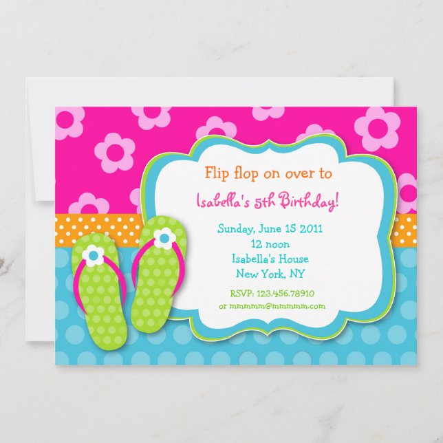 Flip Flop Luau Pool Party Birthday Invitaitons Invitation (Front)