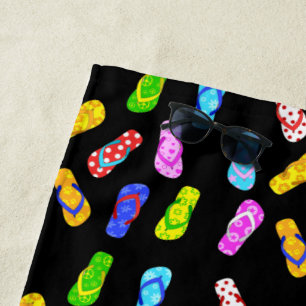 Flip Flop Pattern Black Beach Towel