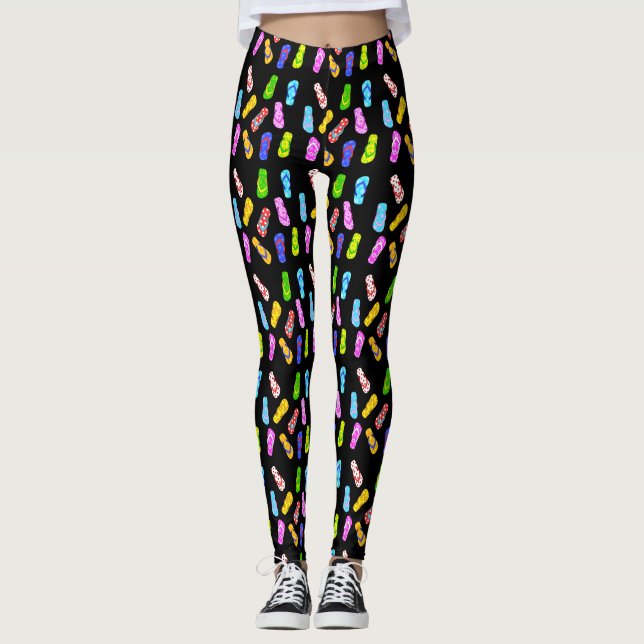 Flip Flop Pattern Black Leggings (Front)