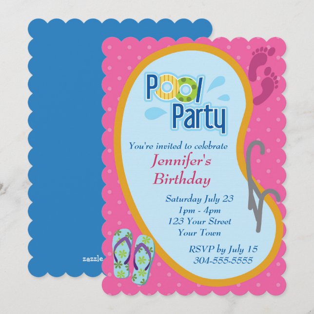 Flip Flop Pool Party Birthday Invitation (Front/Back)