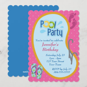 Flip Flop Pool Party Birthday Invitation