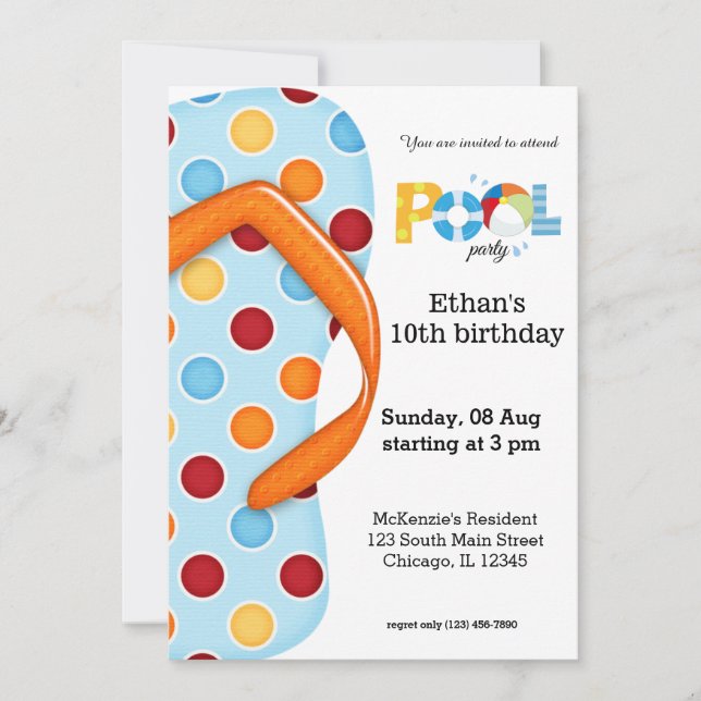 Flip Flop Pool Party Invitation (Front)