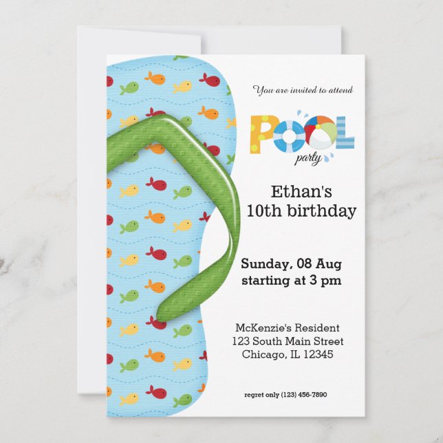 Flip Flop Pool Party Invitation (Front)