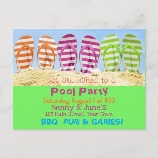 Flip Flop Pool Party Invitation Postcard (Front)