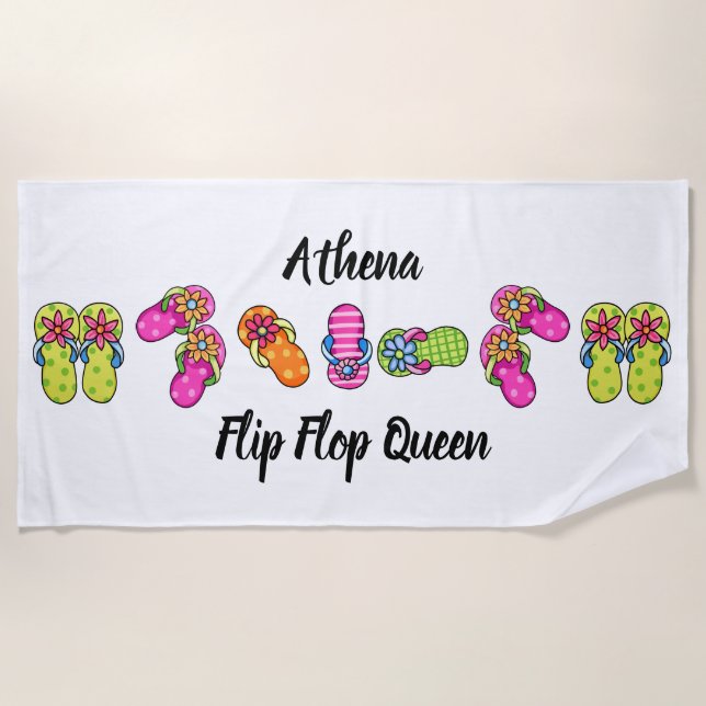 Flip Flop Queen Persolalized Beach Towel (Front)