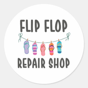 Flip Flop Repair Shop Funny Concert Summer Beaches Classic Round Sticker