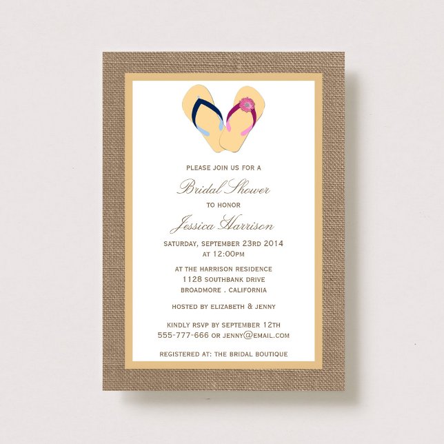 Flip-Flop Sand Beach Burlap Bridal Shower Invites (Creator Uploaded)