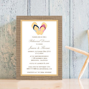 Flip-Flop Sand Beach Burlap Rehearsal Dinner Invitation