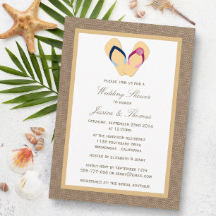 Flip-Flop Sandy Beach On Burlap Wedding Shower Invitation