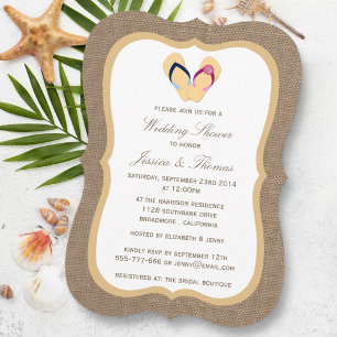 Flip-Flop Sandy Beach On Burlap Wedding Shower Invitation