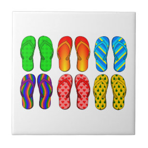 Flip Flop Shoes Fun Summer Beach Colourful Stripes Tile