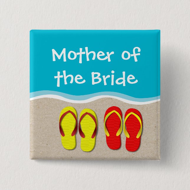 Flip Flop Wedding on the Beach Bridal Party Button (Front)
