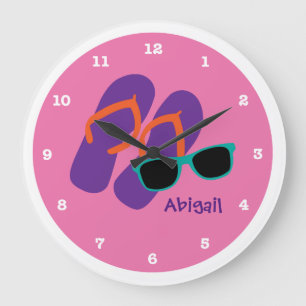 Flip Flops and Sunglasses Beach Pink Personalised Large Clock