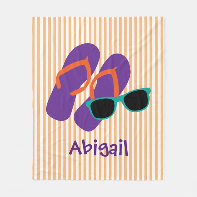 Flip Flops and Sunglasses, Personalised Fleece Blanket (Front)