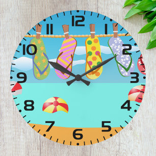 Flip Flops At The Beach Large Clock