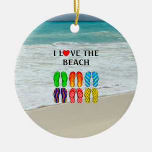 Flip-Flops Beach Love, colourful design, Ceramic Ornament