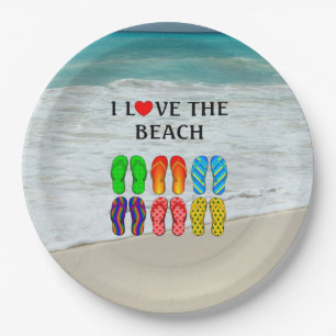Flip-Flops Beach Love, colourful design Paper Plate