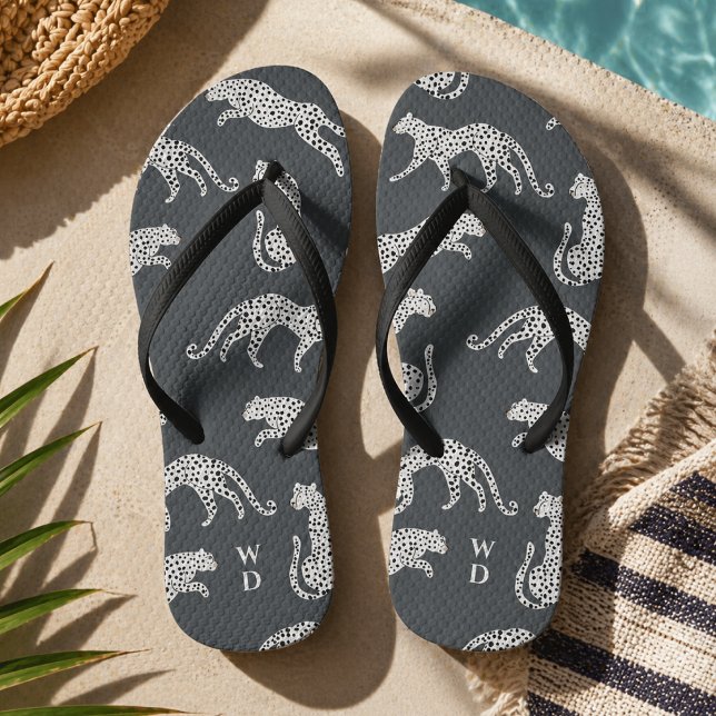 Flip Flops | Cheetah Pattern Beach Sandals (Stylish cheetah flip flops with fashion led appeal and monogram initials.)