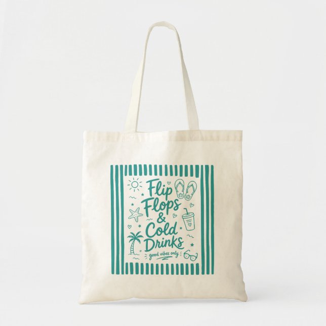 Flip Flops & Cold Drinks Summer Beach Tote Bag (Front)
