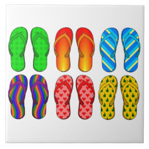 Flip Flops Colourful Fun Beach Theme Summer Gifts Ceramic Tile