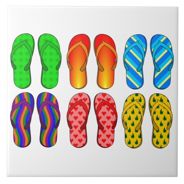 Flip Flops Colourful Fun Beach Theme Summer Gifts Ceramic Tile (Front)